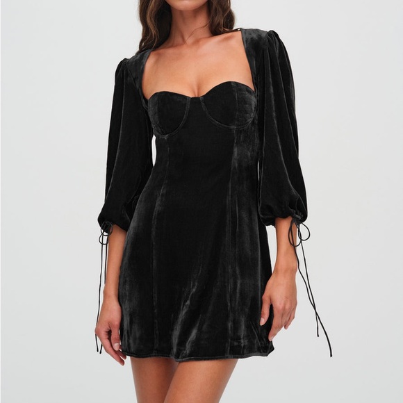 $298 NWT Black For Love And Lemons “Nadine” Bustier Velvet Mini Dress Sz Medium - Picture 1 of 9